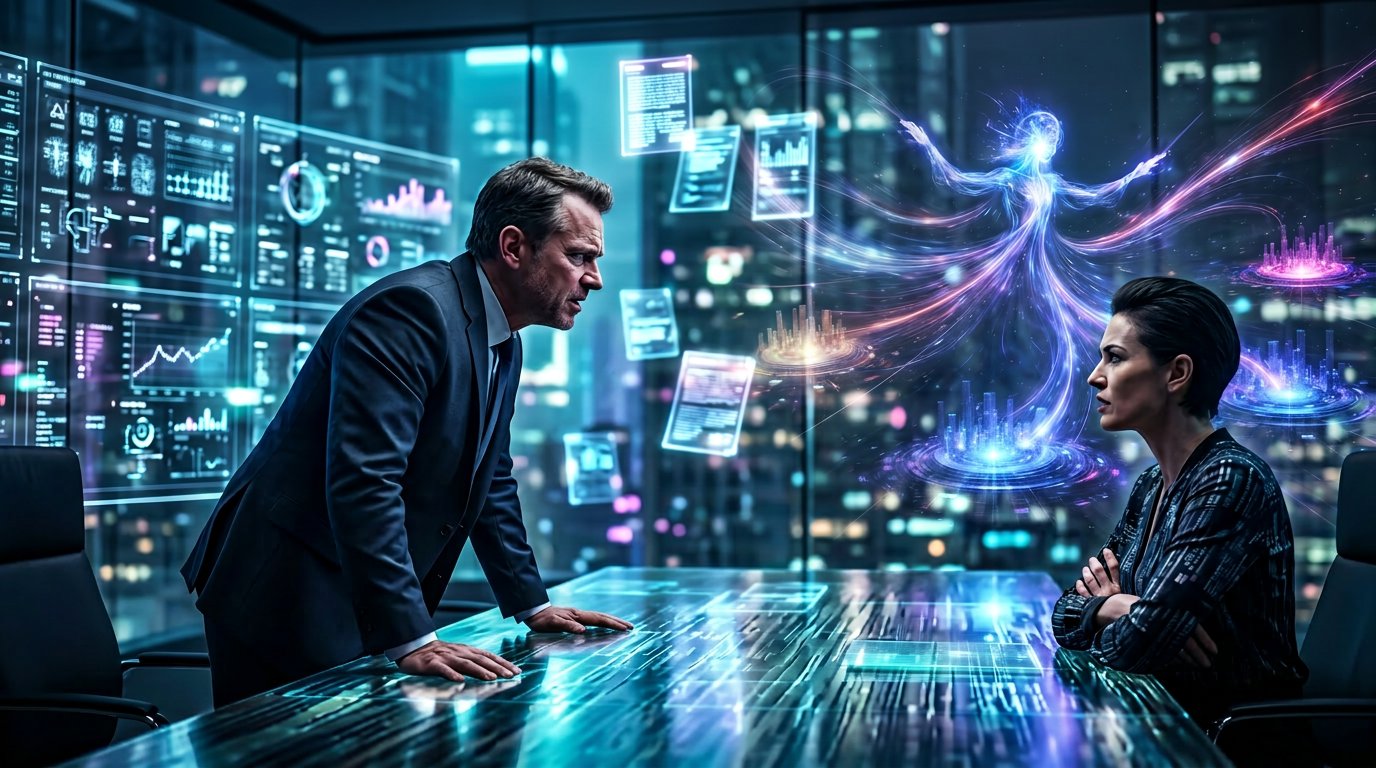 Two executives in tense confrontation over a commitment that was never captured